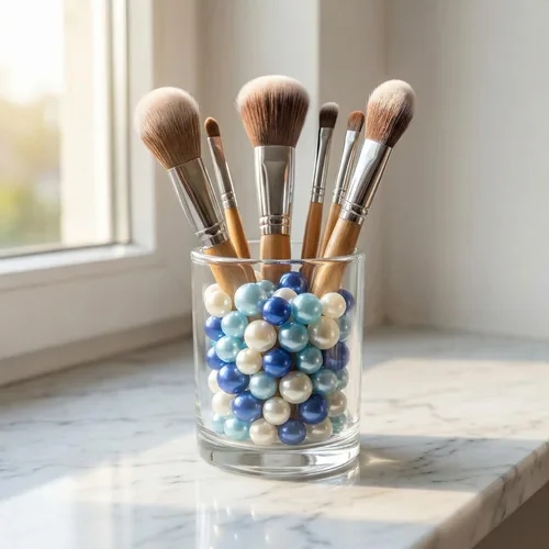 Vista 4 de 140 perlas para relleno de jarrón, cuentas de maquillaje para jarrón, cuentas de maquillaje para soporte de pinceles, cuentas redondas de perlas