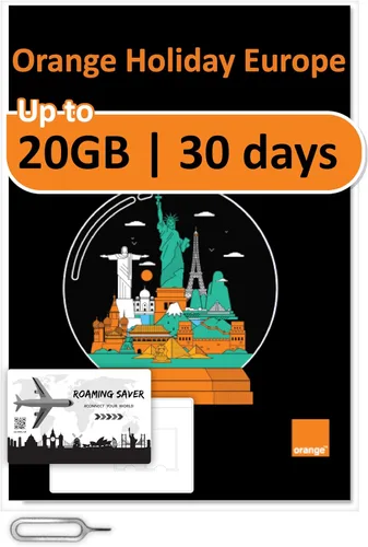 Vista 8 de Orange Holiday Europe Prepaid Sim 20GB Internet Data 30 días de uso Se permite la conexión de datos 30 minutos y 200 SMS de Europa a cualquier