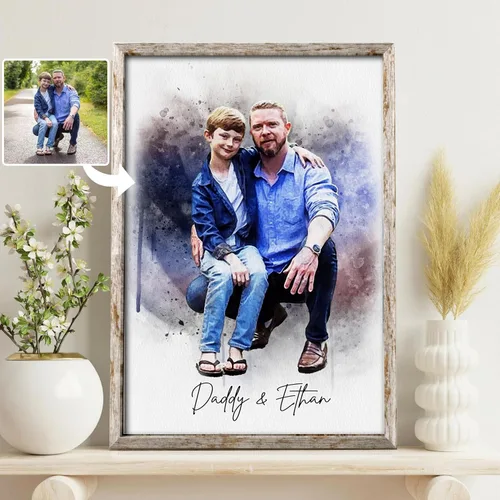 Vista 11 de NAZENTI Retrato Acuarela a partir de Foto, Regalos del Día de la Madre para Mamá, Regalos de Foto para Abuela, Lienzo Personalizado para Mamá
