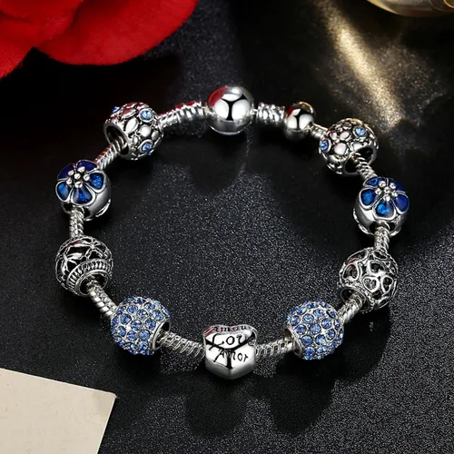 Vista 3 de YOUFENG Pulsera de cuentas de amor para mujer, cadena de serpiente, unicornio, dijes de flores, regalos de cumpleaños para ella