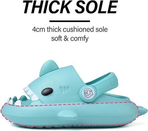 Vista 4 de Sandalias de tiburón para niños, pantuflas de tiburón para niños y niñas, sandalias de almohada con suela gruesa, suaves y antideslizantes
