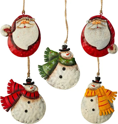 Vista 3 de Crafjie Adornos de árbol de Navidad de ángel pintado en metal, doble cara, juego de 4 para decoración de árbol de Navidad, adornos colgantes