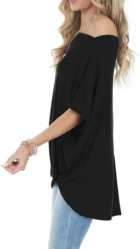Vista 2 de Lacozy Women Summer Off the Shoulder Tops Twist Knot Batwing Tunic Shirt Blouse