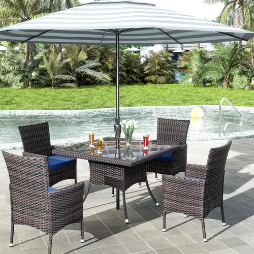 Vista 8 de Juego de 10 piezas de comedor para patio al aire libre, mesa de patio y sillas de ratán con agujero para paraguas, juego de mesa de comedor para 8