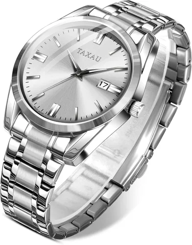 Vista 2 de Taxau Relojes analógicos de cuarzo para hombre, relojes de acero inoxidable con cara grande para hombres, relojes de pulsera para hombre con fecha