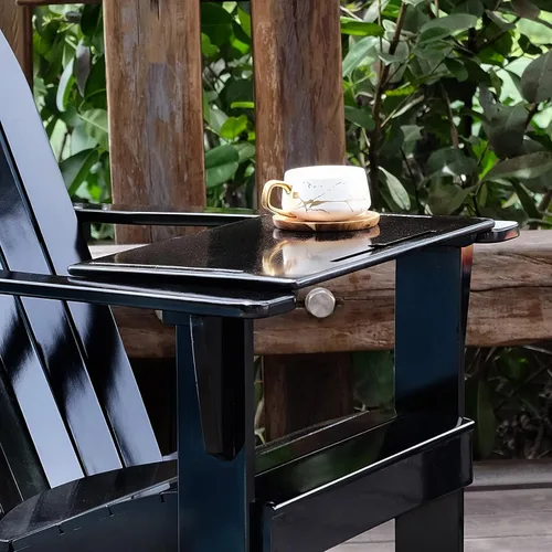 Vista 3 de Cambridge Casual Silla Adirondack Magnolia de madera maciza de 2 piezas con mesa de bandeja, color negro