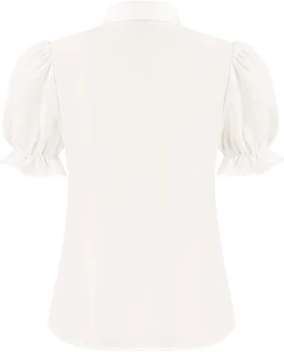 Vista 8 de Belle Poque Peter Pan Tops Short Sleeve Office Blouses for Women Casual Puffy Sleeve Shirts Solid Color Tops