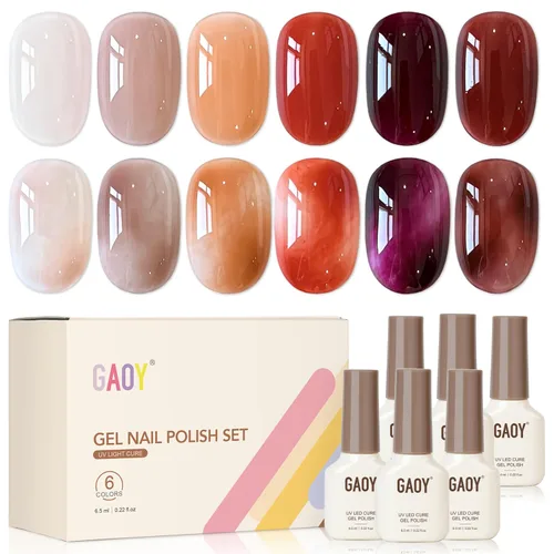Vista 10 de GAOY Esmalte de uñas en gel oscuro de 6 colores gelatina lechosa marrón verde negro, kit de esmalte en gel para manicura de salón y nail art