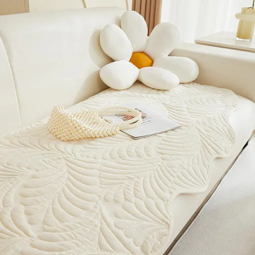 Vista 4 de vctops Funda acolchada de felpilla con hojas de felpilla, Irregular, antideslizante, súper suave, protector de muebles, para sala de estar y Azul