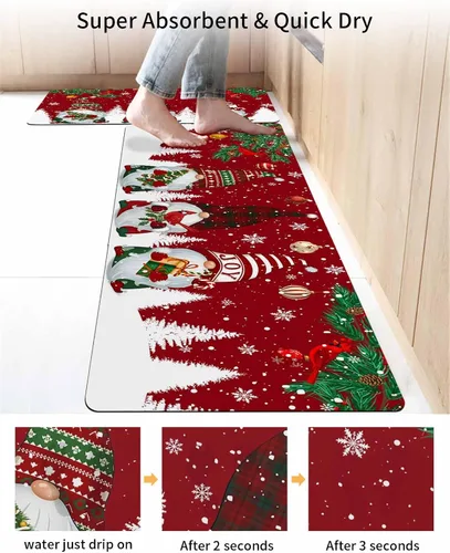 Vista 4 de Tapete de baño de gnomos de Navidad para bañera, tapete antideslizante de secado rápido y absorbente, tierra de diatomeas, fregadero de ducha