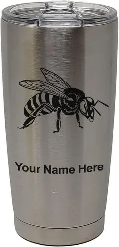 Vista 32 de LaserGram Vaso aislado al vacío de 20 onzas, abeja miel, grabado personalizado incluido (negro)