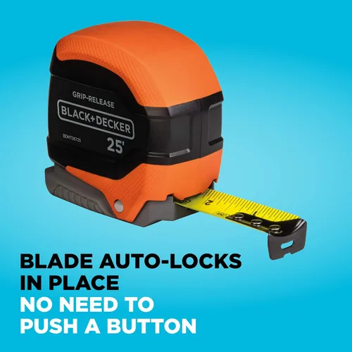 Vista 3 de beyond by BLACK+DECKER Cinta métrica, liberación de agarre, bloqueo automático y autobloqueo, 25 pies (BDHT36725AP)