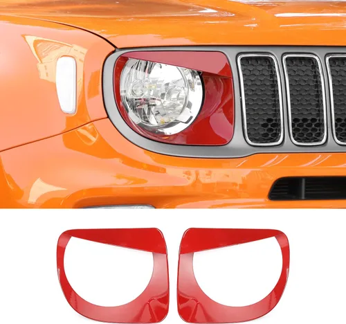 Vista 8 de CheroCar Cubierta para faro delantero, biseles de faros delanteros, anillo para Jeep Renegade 2019-2024, color negro
