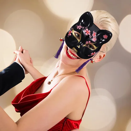 Vista 9 de Toyvian 2 máscaras de gato para cosplay, máscara de animal, media cara, fiesta de máscaras, accesorios de disfraces, disfraz de Halloween, mujeres