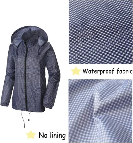 Vista 2 de SUNDAY ROSE Chaqueta de lluvia para mujer, impermeable, con capucha, chaqueta de primavera
