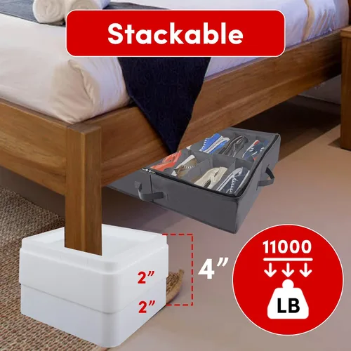 Vista 7 de DEDU Elevadores de cama de gran tamaño, resistentes, apilables, paquete de 4, elevadores de muebles para sofás de 2 pulgadas o 4 pulgadas, soporta