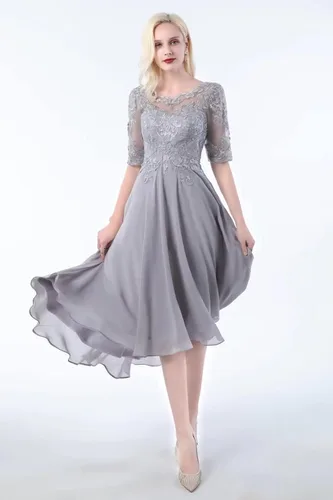 Vista 3 de Vestido de madre de la novia para boda, vestido formal de media manga, vestido largo de gasa para baile de graduación