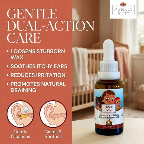 Vista 4 de Punkin Butt Aceite de oído para bebés Ajo orgánico, gordolobo, gotas de caléndula para los oídos seguros para bebés (1 oz)