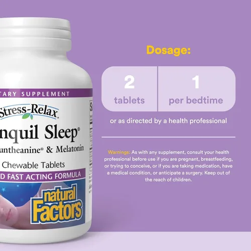 Vista 3 de Natural Factors - Stress-Relax Sueño Tranquilo - 60 Tabletas Masticables