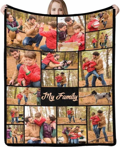 Vista 21 de D-Story Manta personalizada con texto fotográfico, manta de franela personalizada para Navidad, cumpleaños, San Valentín, para parejas, familiares