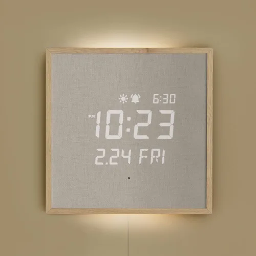 Vista 12 de mooas Reloj de pared LED de luna llena silencioso de madera con control remoto, luz nocturna con retroiluminación, reloj de pared de madera digital