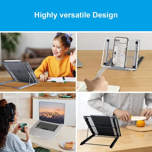 Vista 3 de Soporte ergonómico para tableta para laptop, malla metálica, ventilado, para escritorio, ajustable, compatible con Apple MacBook Air Pro, Dell XPS