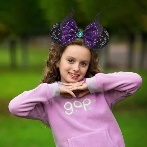 Vista 7 de Diadema de lazo con orejas de ratón, diadema de orejas de Minnie con lentejuelas