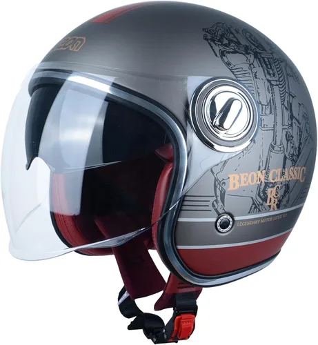 Vista 9 de Casco de motocicleta de cara abierta para adultos, aprobado por DOT, casco vintage 3/4 medio Vespa con doble visera para hombres y mujeres