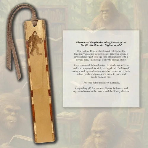 Vista 2 de Bigfoot Sasquatch - Marcapáginas de madera Grabado criptídico legendario Regalo para fanáticos de Bigfoot, excursionistas y amantes