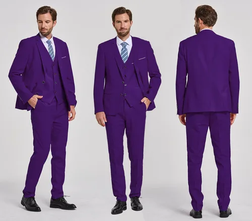 Vista 4 de YND - Traje ajustado de 3 piezas para hombre, chaqueta con 2 botones, chaleco, pantalones y corbata