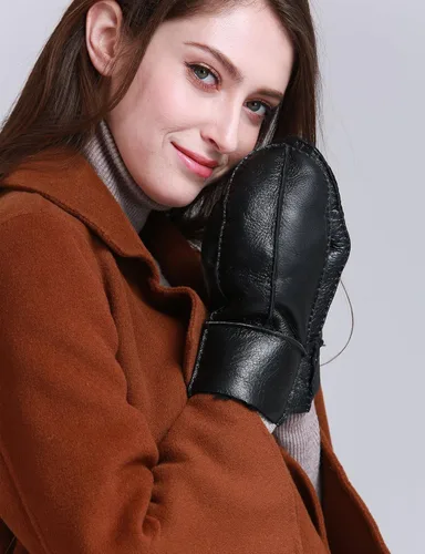 Vista 4 de YISEVEN Manoplas de piel de oveja de invierno para mujer