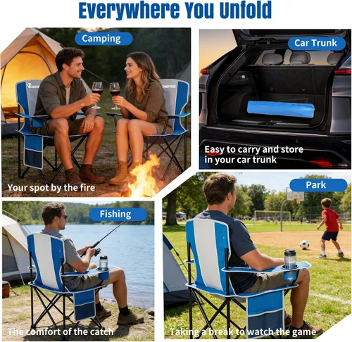 Vista 7 de Silla de camping, sillas de césped con respaldo alto de 500 libras 500 libras azul gris