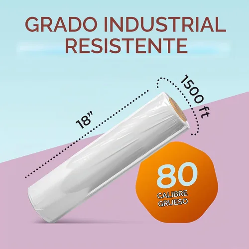 Vista 2 de Envoltura elástica resistente Envoltura retráctil de plástico transparente para mudanza y envoltura de paletas, grosor 80, rollo de 18 pulgadas x