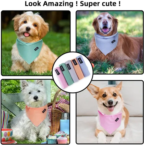 Vista 7 de Pañuelos para perros con estampado de rayas azules y pechera ajustable para razas de perro, lindo pañuelo de algodón para perros pequeños y XS
