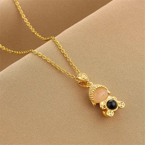 Vista 5 de AHAFEI Exquisite Fashion Smiling Face Necklace Personality Projection Buddha Jewelry Elegant Lady Lucky Safe Wealth Pendant Accessories 1Pcs