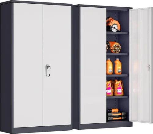 Vista 16 de INTERGREAT Armarios de almacenamiento de metal con cerradura, gabinete de almacenamiento de oficina con cerradura de 36 pulgadas con 2 puertas y 2