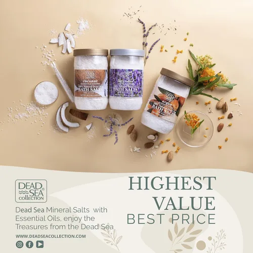 Vista 9 de Dead Sea Collection Sales de baño con almendra y vainilla – Sal pura del Mar Muerto y aceite de almendras dulces – Nutritiva calmante y relajante