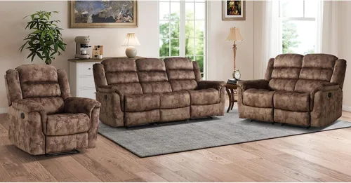 Vista 24 de EBELLO - Silla reclinable manual, sofá reclinable de tela suave con apoyabrazos y respaldo acolchado para sala de estar, dormitorio, color marrón