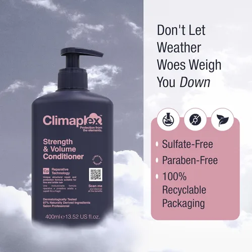 Vista 4 de Climaplex Acondicionador de fuerza y volumen, propiedades hidratantes y protectoras, contiene beneficios desenredantes, deja el cabello suave como