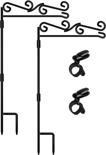 Vista 9 de HOOSUN Soporte para bandera de jardín, soporte para asta de bandera de jardín, metal negro, pintura a prueba de intemperie, 37.8 pulgadas de alto x