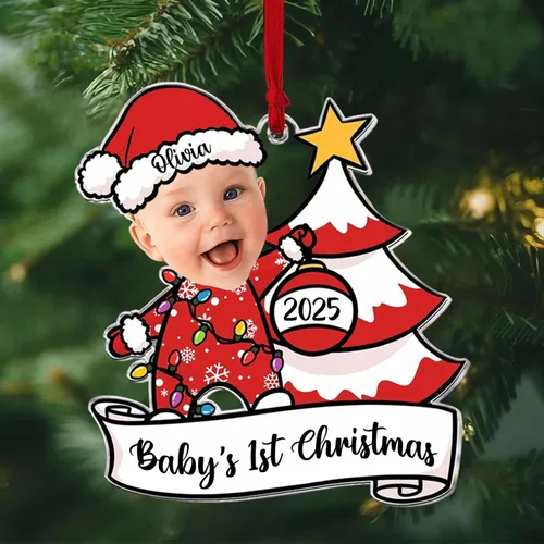 Vista 9 de DILYPOD Adorno personalizado para la primera Navidad del bebé 2025, recuerdo acrílico personalizado con efecto 3D de luna, regalo personalizado