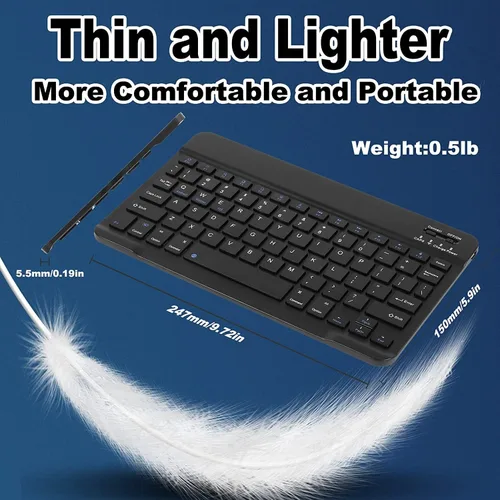 Vista 5 de Combo de teclado y mouse Bluetooth ultra delgado, recargable, portátil, compacto, inalámbrico, juego de teclado para PC, computadora, tableta Negro