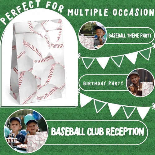 Vista 5 de OuteGo 24 bolsas de regalo de fiesta de béisbol con pegatinas - Bolsas de golosinas y regalos de fiesta para fiestas de cumpleaños de niños