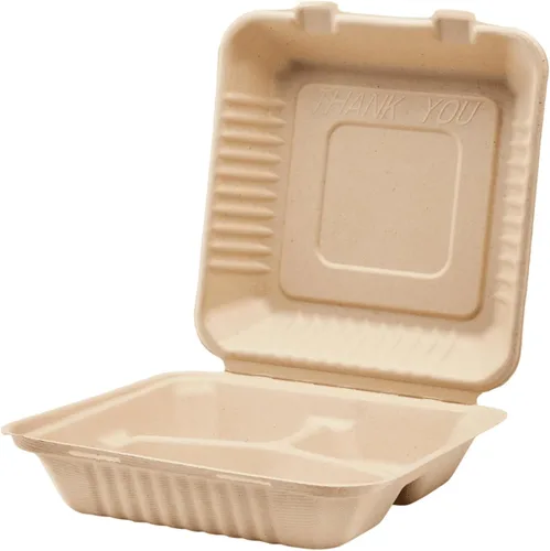 Vista 7 de KARAT EARTH Clamshell - Recipientes de alimentos para llevar [9 x 9 pulgadas, 200 unidades] 3 compartimentos Contenedores compostables