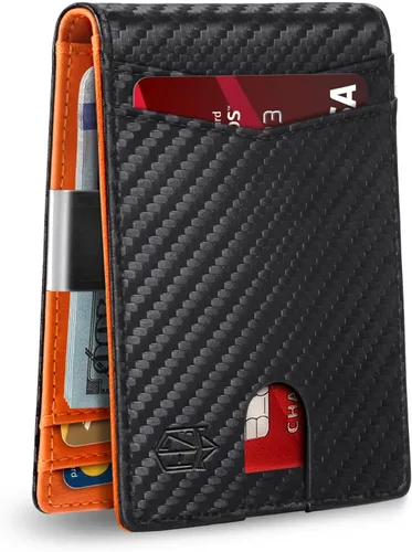 Vista 35 de Zitahli - Carteras delgadas con clip para dinero para hombre, tarjetero minimalista, de cuero, plegable, con bloqueo RFID, cartera de bolsillo