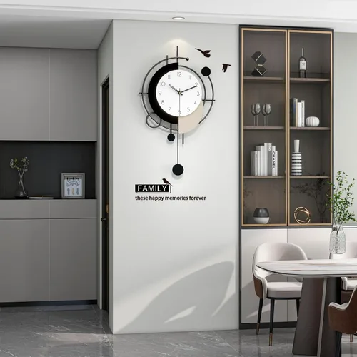 Vista 3 de Reloj de pared grande para decoración de sala de estar, reloj de pared decorativo moderno en negro con péndulo, de madera, funciona con pilas, sin