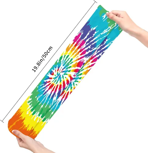 Vista 6 de Calcetines largos unisex con patrón de teñido anudado y teñido anudado, calcetines largos para niños y niñas, 19.7 in, un color, talla única