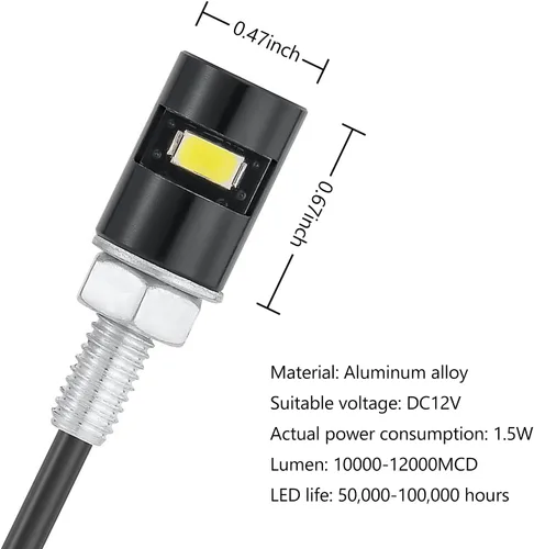 Vista 2 de 2 luces para matrícula, bombilla LED impermeable de 12 V, lámpara de tornillo de matrícula para automóvil, motocicleta, camión, RV, ATV, bicicleta