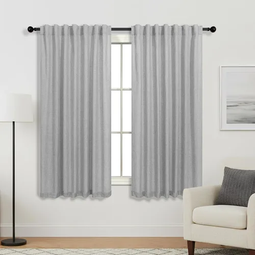 Vista 71 de Cortinas rústicas color beige tostado de 42 x 84 pulgadas de largo para sala de estar, juego de 2 paneles transparentes de lino natural, imitación