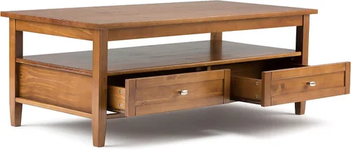 Vista 5 de SIMPLIHOME Warm Shaker - Mesa de centro de madera maciza de 48 pulgadas de ancho, color marrón